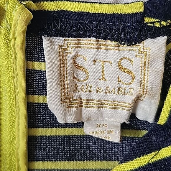 STS Sail To Sable Crew Neck Mini‎ Dress Short Sleeve Navy and Lime Stripped XS - Picture 4 of 7